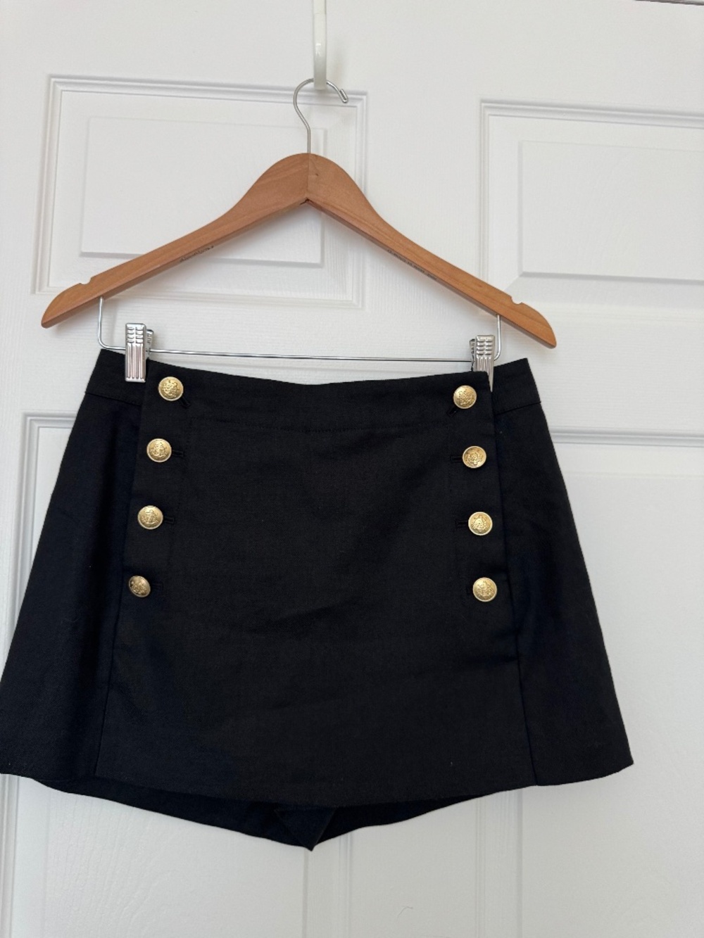 J.Crew NWOT Black Sailor Skort Gold Crest Button Nautical Mini Size 4